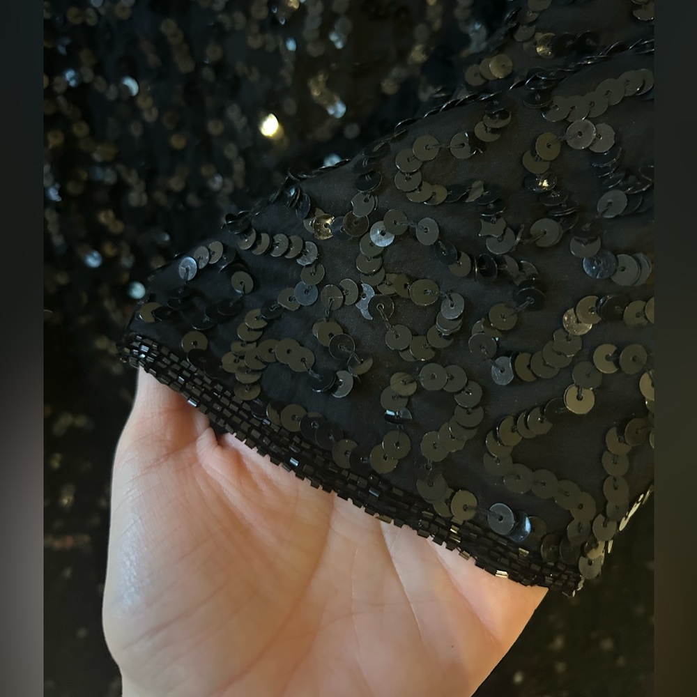 100% Silk Vintage Sequin Dress Jewel Queen Mob Wife Size 16 Hand Made 80s Rare - Picture 6 of 10